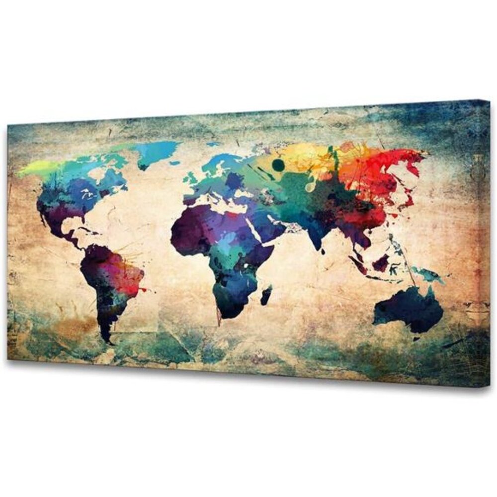 Abstract World Map Canvas Painting Vintage Posters